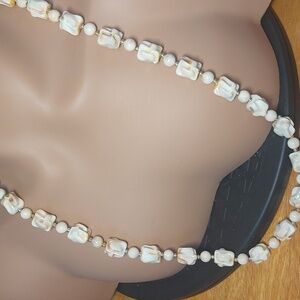 Vintage Textured Bead 30" Necklace Cream